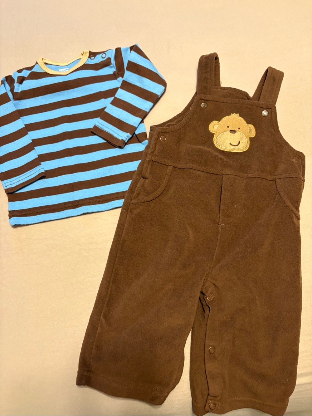 Carter's Brown Corduroy Monkey Overalls with Blue Striped Tee